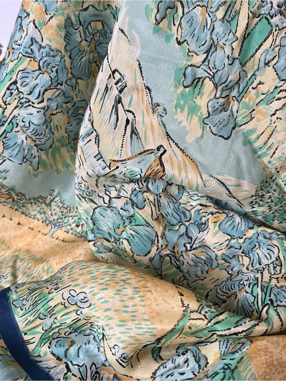 Van Gogh Sunflowers Painting Silk Scarf - Picture 4 of 5